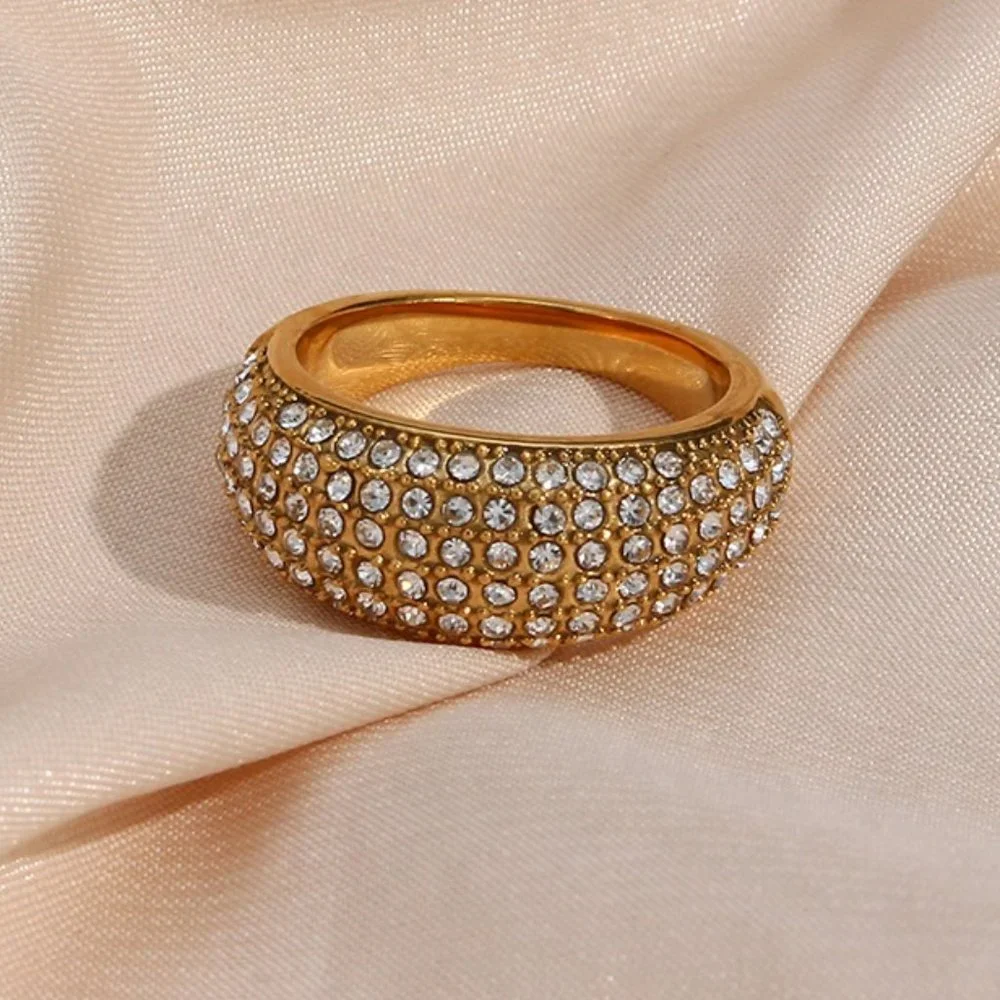 Luxury Micro Pave‎ Zircon Designer 18K Gold Plated Ring Stainless Steel